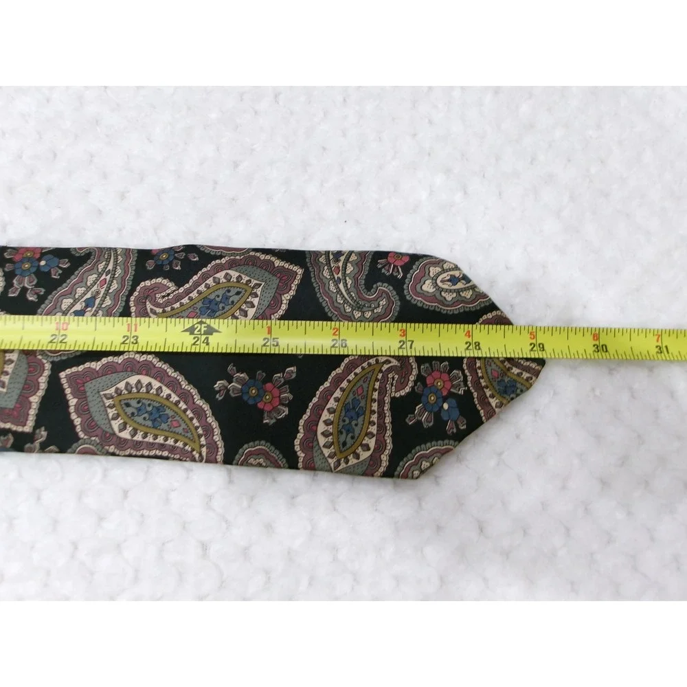 Haggar Mens‎ OS Necktie Black Multi Paisley Silk Imperial Made in USA